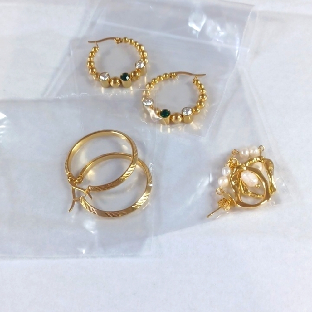 NWT ... 3 Pairs of 18k Gold Plated Stainless Steel Earrings